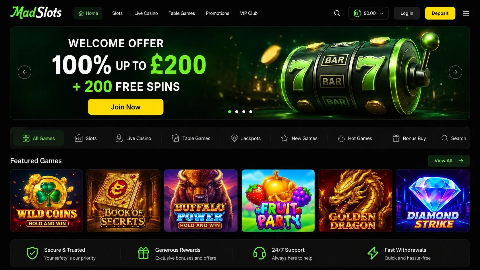 MadSlots Casino bonuses and promotions