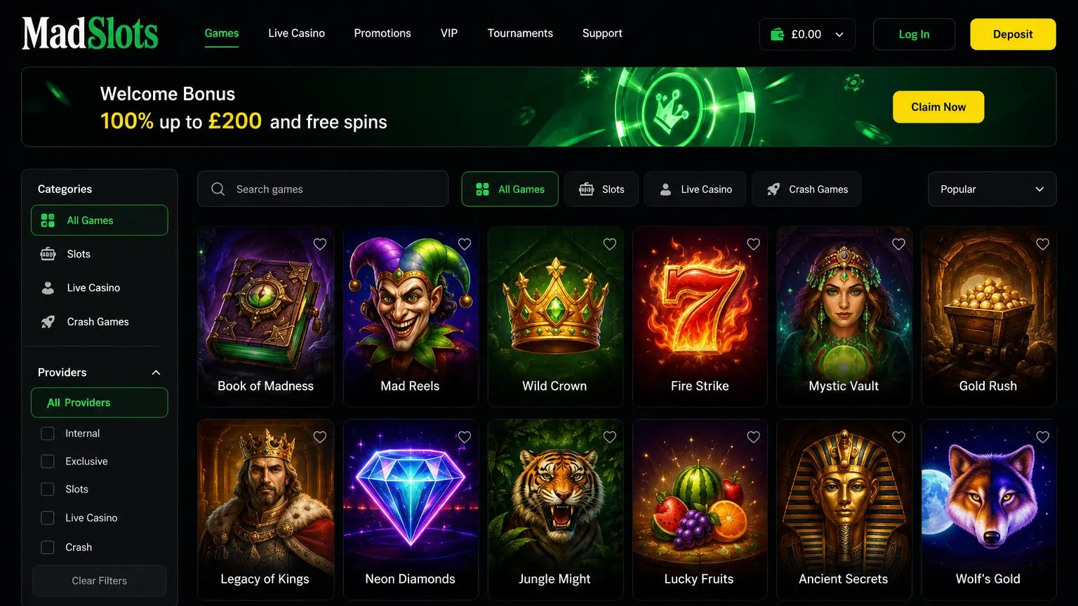 MadSlots Casino games collection